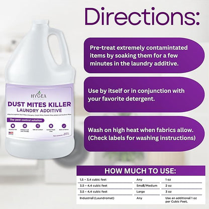Dust Mite Laundry Additive - Eliminates Dust, Carpet, Rodent, Bird & Scabies Mites - Pet & Child-Friendly, Eco-Friendly for Bedding, Clothing, Linens - 128oz