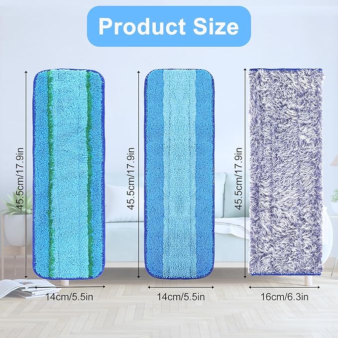 8 Pack Microfiber Cleaning Pad for Hardwood & Hard Surface Floors Dry Wet Floor - Includes 6 Microfiber Cleaning and 2 Dusting Pad - Mop for 18 Inch Mop