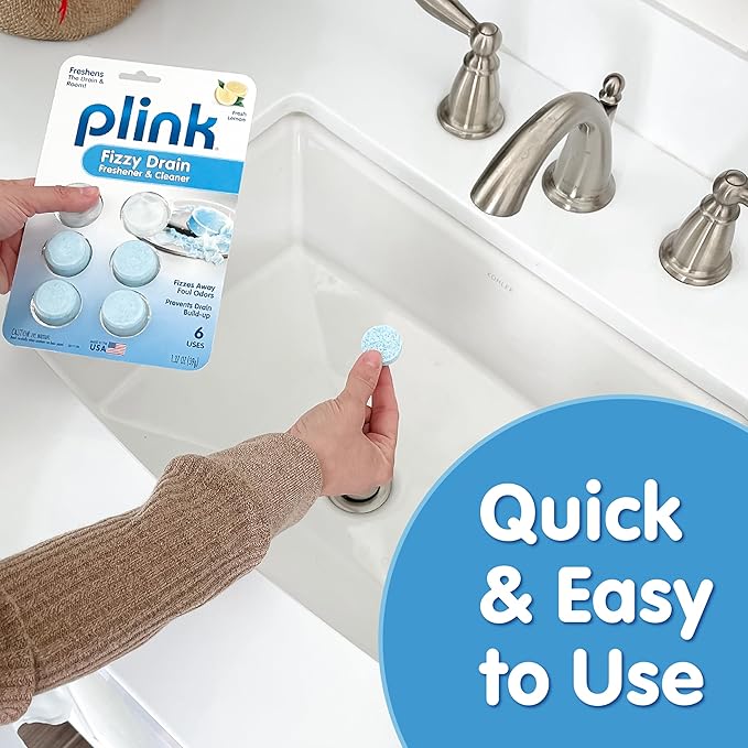 COMPAC HOME Plink Fizzy Sink Drain Cleaner and Deodorizer, Air Fresheners for Kitchen Sink, Home Accessory Cleaning Products for Kitchen, Drain Cleaner, Lemon Scent, 6 Count (Pack of 2), 12 Tablets