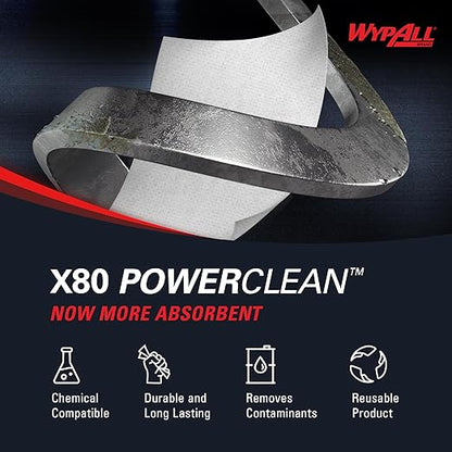 WypAll PowerClean X80 Cloths Heavy Duty Wipes (41044), Brag Box, Extended Use Towels, White (1 Packs of 160 Sheets, 160 Sheet Total)