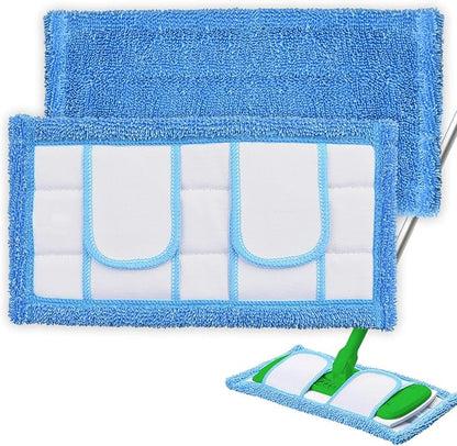 2 Pack Reusable Microfiber Mop Pads Compatible for Swiffer Sweeper & All 10-12 Inch Flat Mop, Upgraded Wet Dry Cleaning Pads for All Hard-Floor, Washable Sweeper Refills