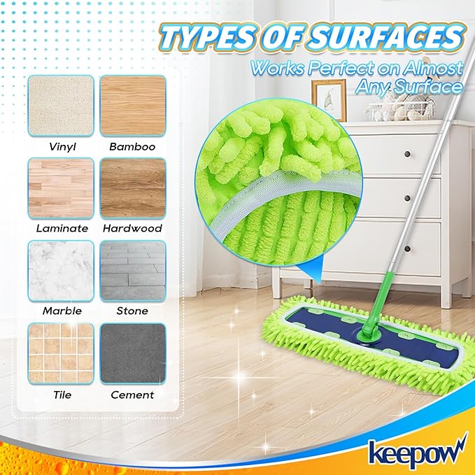 KEEPOW Reusable XL Mop Pads Compatible with Swiffer XL Sweeper, X-Large Dry Sweeping Cloths & Wet Mopping Cloths, Washable Microfiber XL Wet Pads Refills for Surface/Hardwood Floor Cleaning, 2 Pack