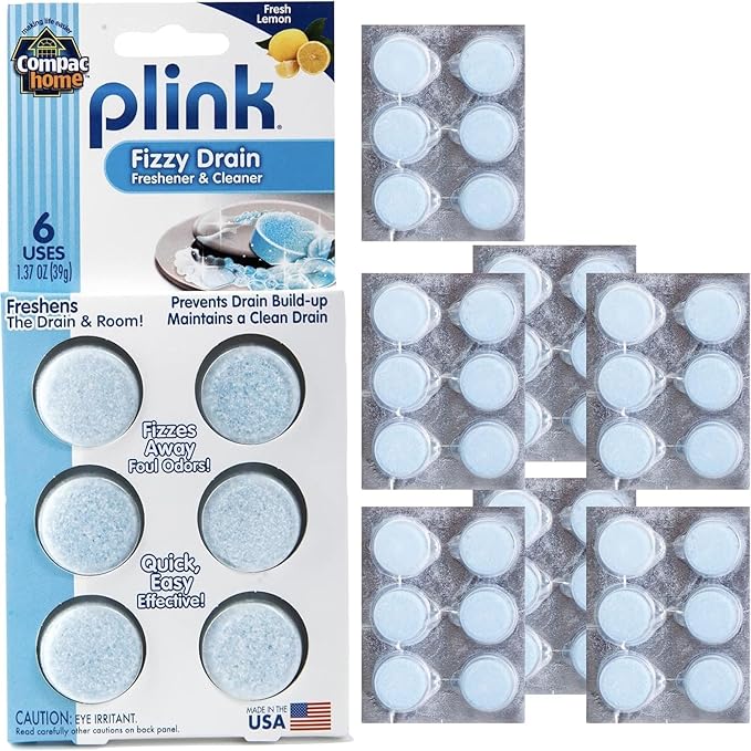 COMPAC HOME Plink Fizzy Drain Cleaner and Deodorizer, Air Fresheners for Kitchen Sink, Home Accessory Cleaning Products for Kitchen, Drain Cleaner, Lemon, 6 Count (Pack of 8), 48 Tablets