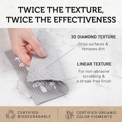 Nordhus Design Swedish Dishcloths,10 Grey Cloths, Made in Sweden - Reusable, Washable Cellulose Cotton Kitchen Cloths - Replace Paper Towels, Wipes, Sponges, Dish Rags