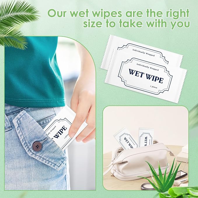 300 Pack Wet Wipes Individually Wrapped,Aloe Vera Hand Wipes,Wet Wipe Bulk Individual Hand Wipe,Travel Size Wipes Quick Hand Cleaning for Travel Wedding Restaurant Barbecue(White)