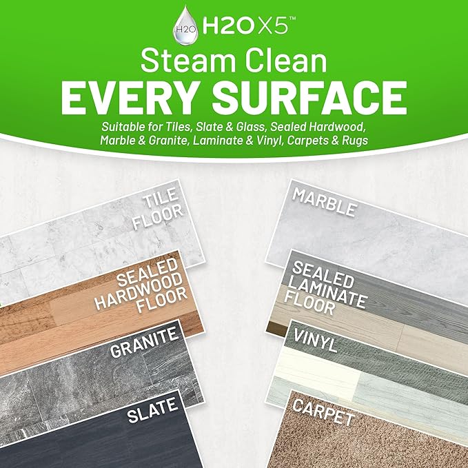 H2O 5-in-1 Multi-Purpose, Handheld Steam Cleaner, Adjustable Height, Removable Tank, Large Capacity, Rapid Heat Up, Steam Control, Lightweight, High Pressure
