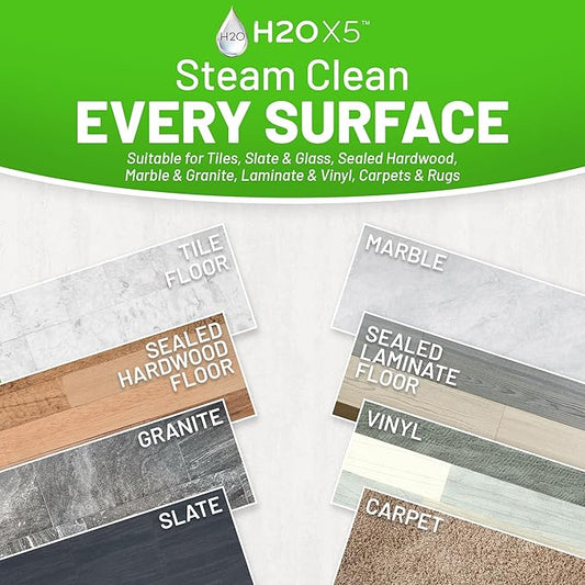 H2O 5-in-1 Multi-Purpose, Handheld Steam Cleaner, Adjustable Height, Removable Tank, Large Capacity, Rapid Heat Up, Steam Control, Lightweight, High Pressure