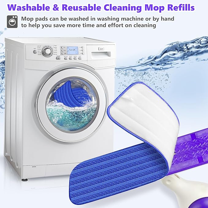 Reusable Mop Pads Compatible with Swiffer PowerMop, Microfiber Mop Pads Refills Mop Heads Replacement for Swiffer Mop Spray Mop Floor Mop, Washable Reusable Floor Mopping Refills, 5 Pack
