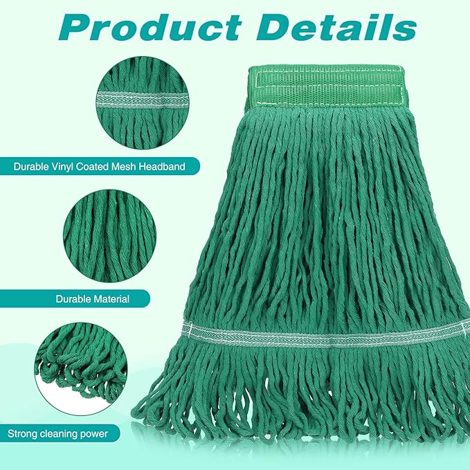 Roshtia 16 Pack Commercial Mop Head Replacements Looped End Wet Heavy Duty Mop Heads Cotton String Mops Industrial Cleaning Refills for Commercial Industrial Home(Green)