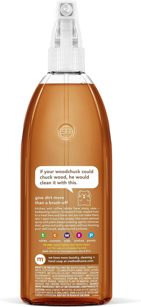 Method Daily Wood Cleaner, Almond, Plant-Based Formula That Cleans Shelves, Tables and Other Wooden Surfaces While Removing Dust & Grime, 28 Oz Spray Bottles, (Pack of 8)