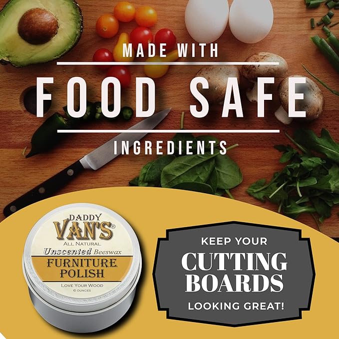 Daddy Van's All Natural Beeswax Furniture Polish – Unscented, Food-Safe Wood Wax for Furniture, Cabinets, Antiques & Butcher Blocks – Non-Toxic, Conditioning & Protective Finish for Wood Surfaces