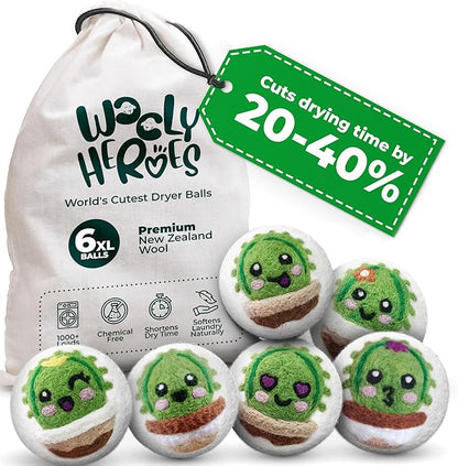No More Dryer Sheets - Wool Dryer Balls - XL 6-Pack - Eco Dryer Balls - Dryer Balls Laundry Reusable - Softens Laundry Naturally - Reduces Drying Time & Static - with Storage Bag