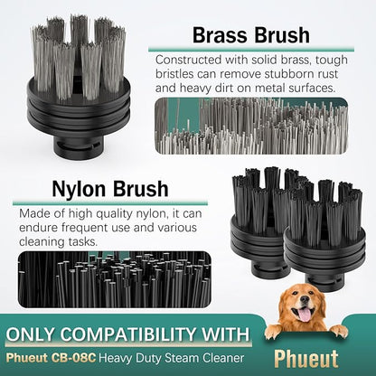 CB-08C Replacement 2 Pack Nylon Brushes & 1 Pack Brass Brush for Steam Cleaner, Replacement Steam Cleaner Accessories for Multi-Surface Cleaning, Ideal for Sink, Grill, Toilet, Floor, Car, Fridge
