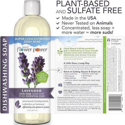 Liquid Dish Soap | Lavender 16 Fl Oz | Pack of 3 | Plant-Based & Scented w/Pure Essential Oils | Natural Liquid Dishwashing Detergent | Sulfate-Free Kitchen Soap | Vegan