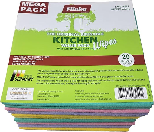 Kitchen Wipes 20 Count Mega Pack - Large (16 in. x 15 in.) Reusable Cleaning Cloth - Washable Paper Towels - Eco Friendly Viscose Cloths - Assorted Variety of Colors