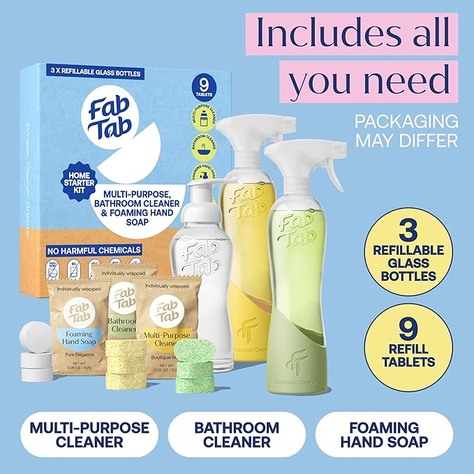 Home Starter Kit - Natural Cleaning Products - Household Cleaners - All-Purpose Cleaner Tablets - Plant-Based, Plastic-Fee - No Harsh Chemicals | Cleaning Kit