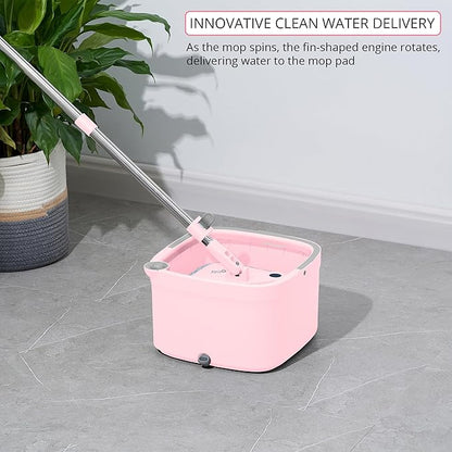 Square Spin Mop and Bucket Smart Floor Mop with Separate Compartments for Clean and Dirty Water, Self Cleaning with 2 Machine Washable Pads, First Launch Limited Edition Rose
