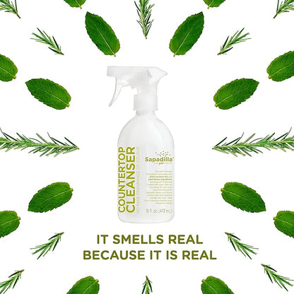 Sapadilla Multi-Surface Countertop Spray - Rosemary + Peppermint - Made with 100% Pure Essential Oil Blends, Multi-Purpose Household Cleaner, Aromatic, Plant Based, Biodegradable, 16 Ounce (Pack of 2)