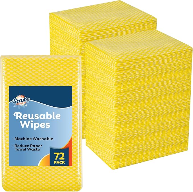 SCRUBIT Reusable Cleaning Wipes, Handy Wipes for Kitchen and Office - Dish Cloths for Washing Dishes - Multi Purpose Disposable Cleaning Towels (12 x 20 in) 72 Pack (Yellow)