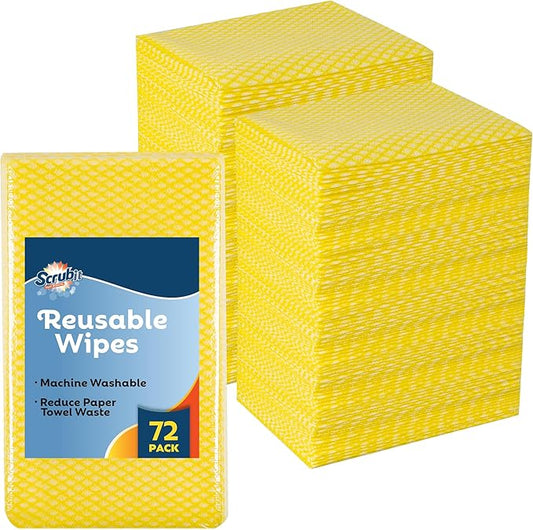SCRUBIT Reusable Cleaning Wipes, Handy Wipes for Kitchen and Office - Dish Cloths for Washing Dishes - Multi Purpose Disposable Cleaning Towels (12 x 20 in) 72 Pack (Yellow)