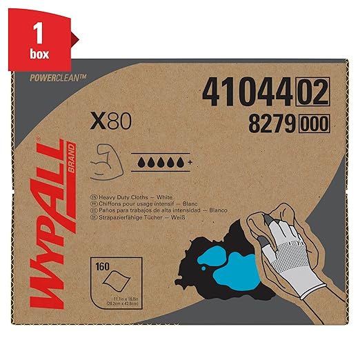 WypAll PowerClean X80 Cloths Heavy Duty Wipes (41044), Brag Box, Extended Use Towels, White (1 Packs of 160 Sheets, 160 Sheet Total)