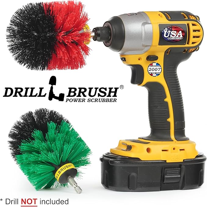 Drill Brush Power Scrubber - Kitchen Cleaning - Dish Brush - Pots and Pans - Cast Iron Cookware - Tile and Grout Brush - Outdoor Cleaning - Stiff Bristle Patio and Deck Brush - Concrete Bird Baths