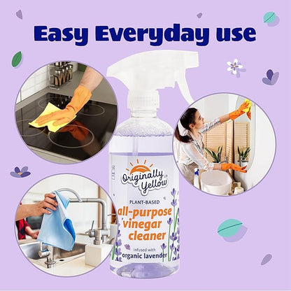 Originally Yellow All-Purpose Distilled Vinegar Spray Living Room, Bathroom, & Kitchen Cleaner Spray | Infused with Organic Lavender | Plant-Based All Purpose Cleaner, 16 Fl Oz (3-Pack)