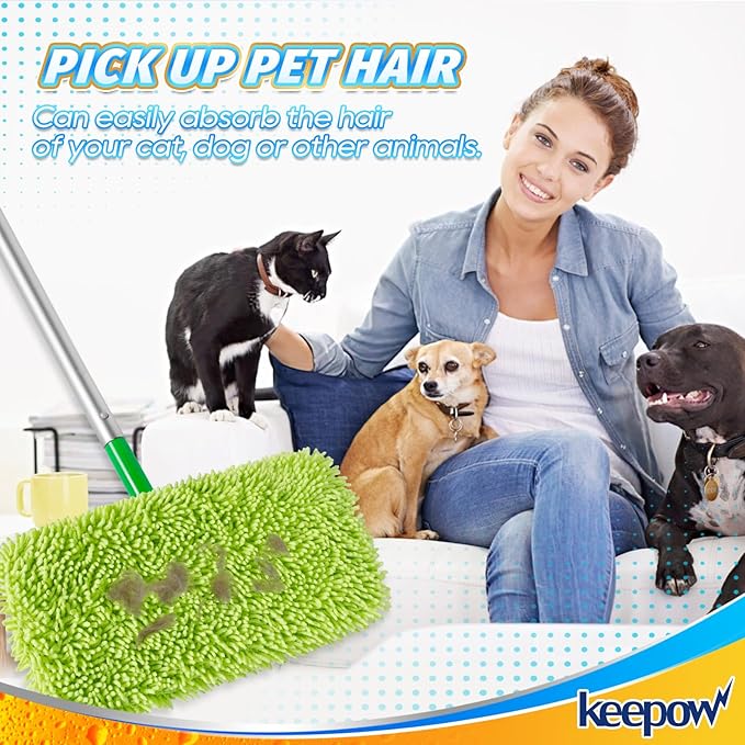 KEEPOW Reusable Microfiber Mop Pads Compatible with Swiffer Sweeper Mop, Dry Sweeping Cloths, Washable Wet Mopping Cloth Refills for Surface/Hardwood Floor Cleaning, 8 Pack (Mop is Not Included)