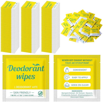 Timgle 100 Pcs Travel Deodorant Wipes Individually Wrapped Armpit Antiperspirant Deodorant Sweat Body Wipes for Women Men Teens Sports Travel Cleanse Skin and Underarm Excessive Sweating(Lemon)