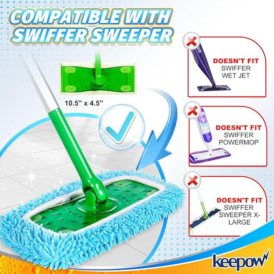 KEEPOW Dry Sweeping Cloths Microfiber Wet Mop Pads Refill Compatible with Swiffer Sweeper Mop Replacement Sweeping Mopping Pad Refills for Hardwood Surface Floor Cleaning, 5 PCS