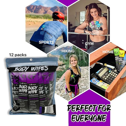 12-Count Body Wipes by Klean Freak - Original Disposable Wipes, Individually Wrapped for the Gym, Workout, Hiking, Travel, and Sport (Lavender)