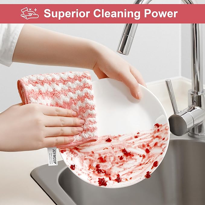 JOYMOOP Microfiber Cleaning Cloth, Pure Pink Towels with Edging, Small Size 18 Pack (10" x 10"), Absorbent Streak Free Lint Free Rags for Cleaning, Reusable and Washable Towels