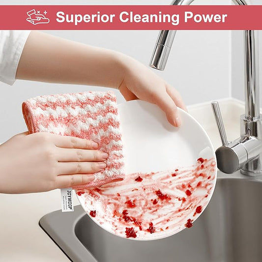 JOYMOOP Microfiber Cleaning Cloth, Pure Pink Towels with Edging, Small Size 18 Pack (10" x 10"), Absorbent Streak Free Lint Free Rags for Cleaning, Reusable and Washable Towels
