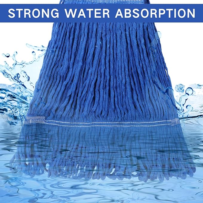Roshtia 16 Pack Commercial Mop Head Replacements Looped End Wet Heavy Duty Mop Heads Cotton String Mops Industrial Cleaning Refills for Commercial Industrial Home(Blue, Yellow)
