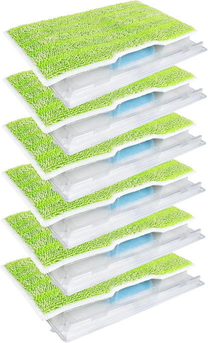 KEEPOW Reusable Mop Replacement Pads Refills Compatible with Shark Vacmop VM252 VM200 VC205 VM250, Reusable Wet and Dry mop Pads for Hardwood Floor Cleaning, Green, 6 Pack
