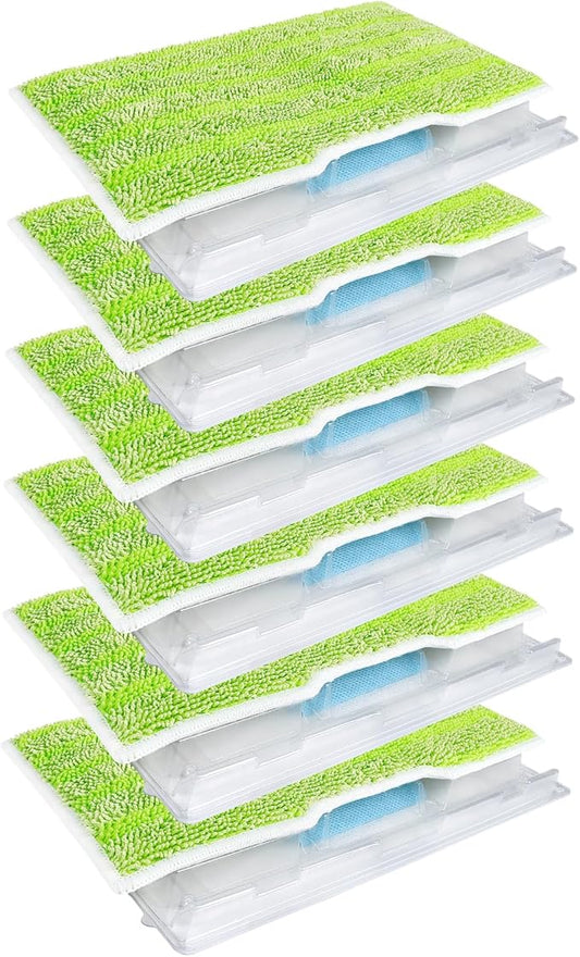 KEEPOW Reusable Mop Replacement Pads Refills Compatible with Shark Vacmop VM252 VM200 VC205 VM250, Reusable Wet and Dry mop Pads for Hardwood Floor Cleaning, Green, 6 Pack
