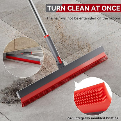 Multifunction Magic Broom 180 Degree Rotating Sweep and Scrape 2 in 1 Household Cleaning Air Broom with Adjustable Long Handle TPR Bathroom Squeegee for Pet Hair,Glass