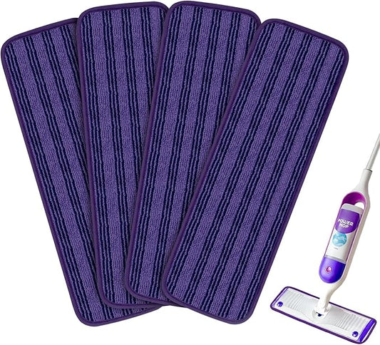 4 Pack Reusable Mop Pads Compatible with Swiffer PowerMop, Mop Refill Pads Replacement for Swiffer Power Mop Upgraded Cationic Spray Mop Pads for Wood & Multi-Surface Floor Cleaning, Machine Washable