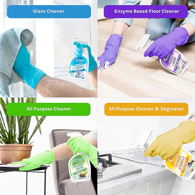 Cleaning Supplies Kit All Purpose Cleaners, Citrus Degreaser, Floor and Tile Cleaner, Window, Glass and Mirror Cleaner- No Harsh Chemicals, Family safe - 4 Pack 24 oz Sprays