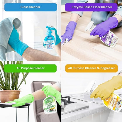 Cleaning Supplies Kit All Purpose Cleaners, Citrus Degreaser, Floor and Tile Cleaner, Window, Glass and Mirror Cleaner- No Harsh Chemicals, Family safe - 4 Pack 24 oz Sprays