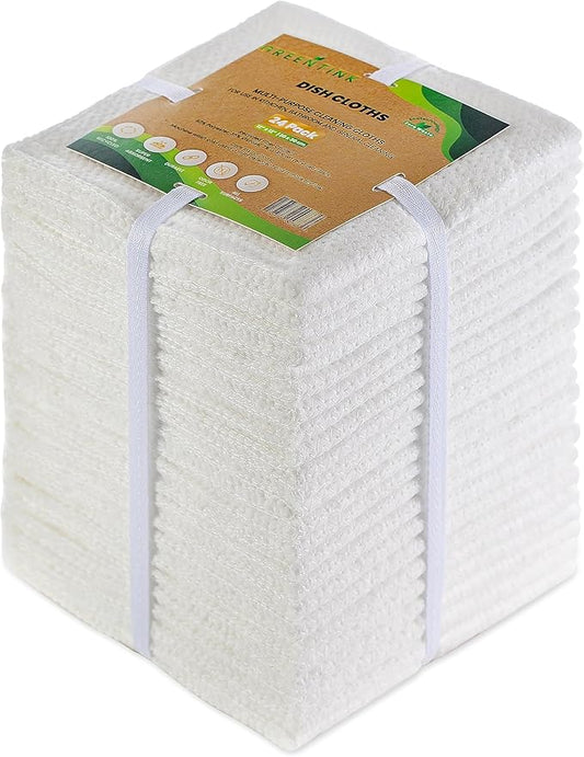 Eco-Friendly Reusable Dish Cloth Set – 24-Pk Multipurpose Kitchen Cleaning Cloth Made from Recycled Materials – Absorbent, Dish Towels & Non-Scratch Cleaning Rags, 12x12 in.