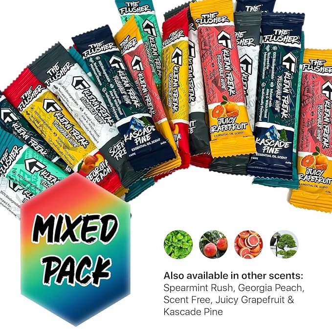 THE KLEAN FREAK FLUSHER - Flushable Wipes For Adults & Kids - 100% BIODEGRADABLE Individual Wrapped Travel WET Wipe for Toilet - Soothing Aloe & Witch Hazel - Alcohol Free 20 Pack - Mixed