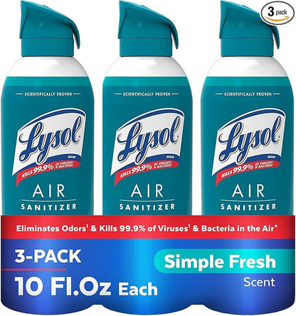 Lysol Air Sanitizer Spray + Odor Eliminator for Home & Office, Sanitizing Air Spray, Simple Fresh Scent, 10 oz (Pack of 3)