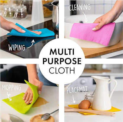 SUPERSCANDI 6 Pack Swedish Dishcloths for Kitchen - 100% Biodegradable & Compostable Reusable Paper Towels Washable, Food-Safe & Without Plastic - Dish Rags for Any Surface, Pink, Yellow, White