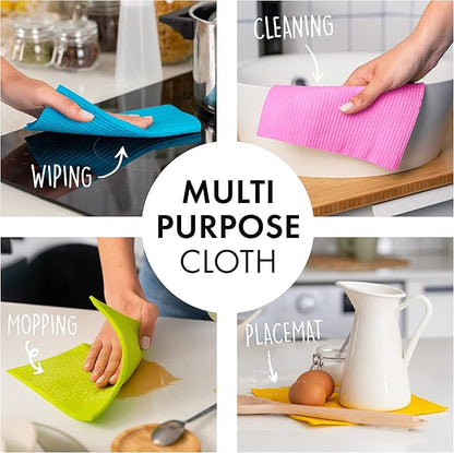 SUPERSCANDI 6 Pack Swedish Dishcloths for Kitchen - 100% Biodegradable & Compostable Reusable Paper Towels Washable, Food-Safe & Without Plastic - Dish Rags for Any Surface, Pink, Green, Blue