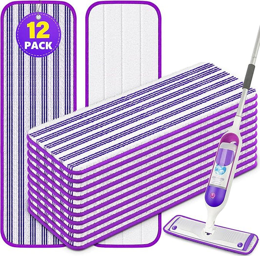 Reusable Mop Pads Refills for Swiffer PowerMop - Microfiber Wet Pads Refill Spray Mop Reusable Pads for Swiffer Mop, Also can be Disposable Power Mop Pads Refills for Multi-Surface Cleaning, 12PCS