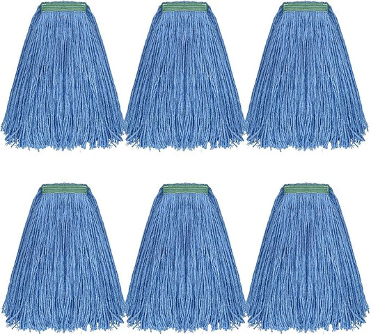 Matthew Cleaning 20oz 6Pack Cotton Floor Mop,Cotton Looped-Open String Heavy Duty String Mop Refills, Universal Headband Blend Mop,Mop Head Replacement for Home, Industrial and Commercial Use(Blue)