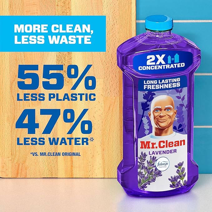 Mr. Clean 2X Concentrated Multi Surface Cleaner with Febreze Lavender Scent, All Purpose Cleaner, 41 fl oz (Pack of 2)