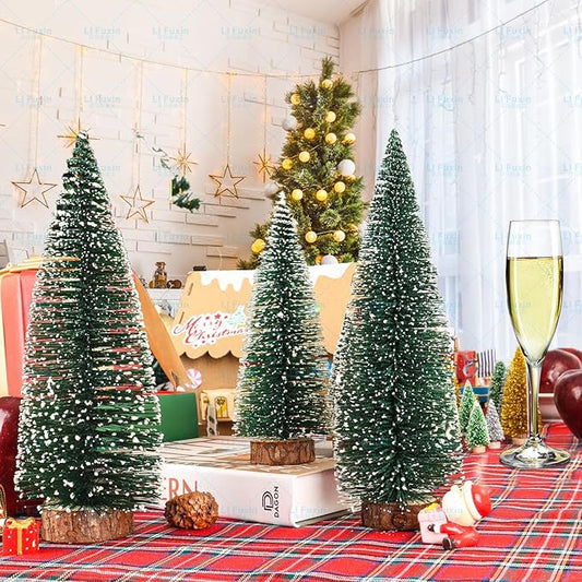 Mini Christmas Tree Christmas Decor Artificial Christmas Decorations 4Pcs, Bottle Brush Trees Christmas Table Decorations with Wooden Bases for Xmas Holiday Party Home Tabletop Tree Decor (Green 4pcs)
