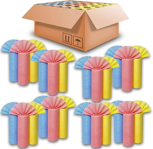 GLL Cleaning Cloths Roll Wipe Sheets, Dish Wash Cloths, Disposable Cleaning Wash-Cloth Towel for Kitchen Bathroom Furniture and Car (Case of 24 Rolls, 1200-Sheets Total)